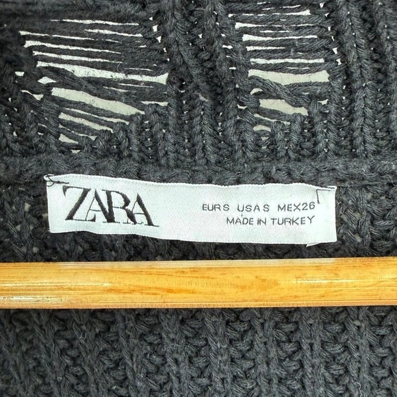 Zara Womens Small Oversized Distressed Chunky Knit Button Front Cardigan Sweater - Picture 8 of 9